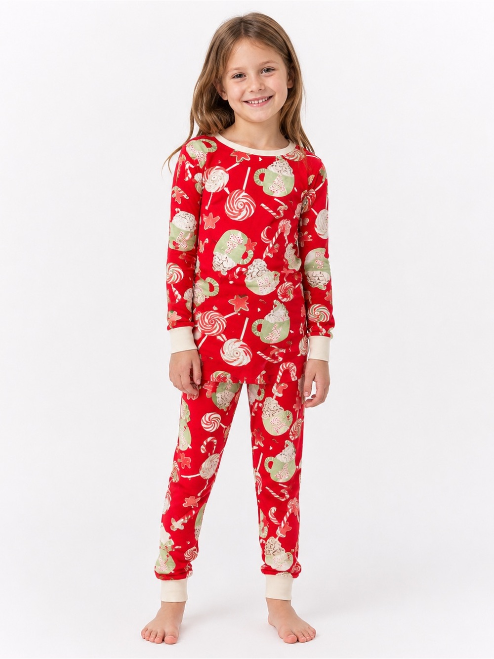 Burt’s Bees Kids Christmas Pajama Set 6Y Red Holiday Candy Print Organic Cotton